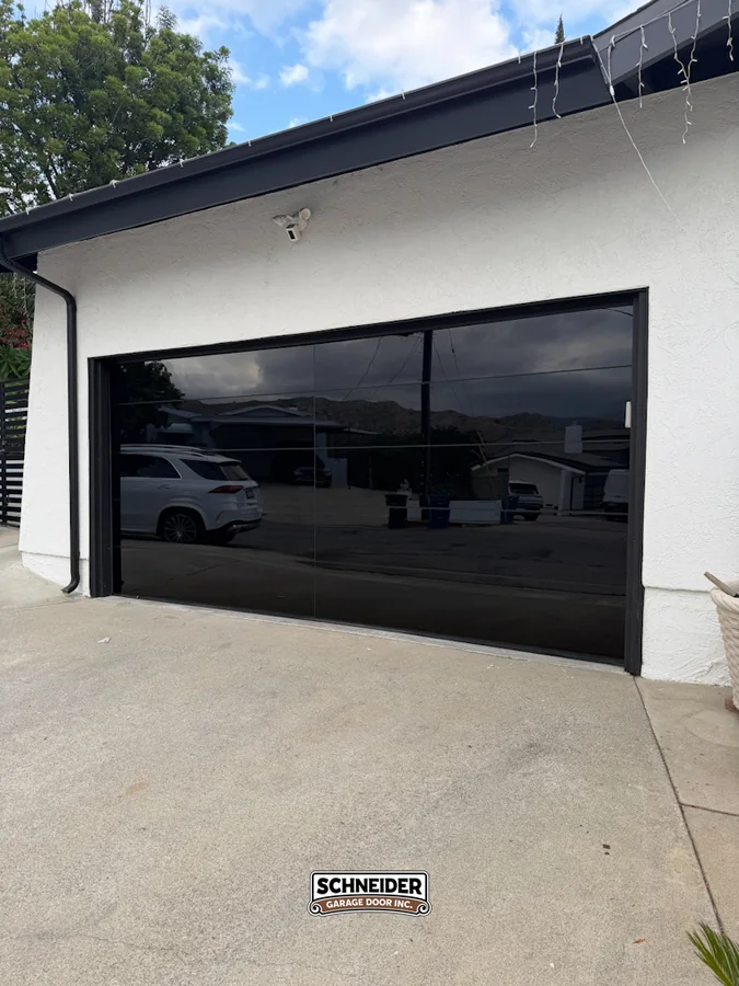 Finished frameless glass garage interior